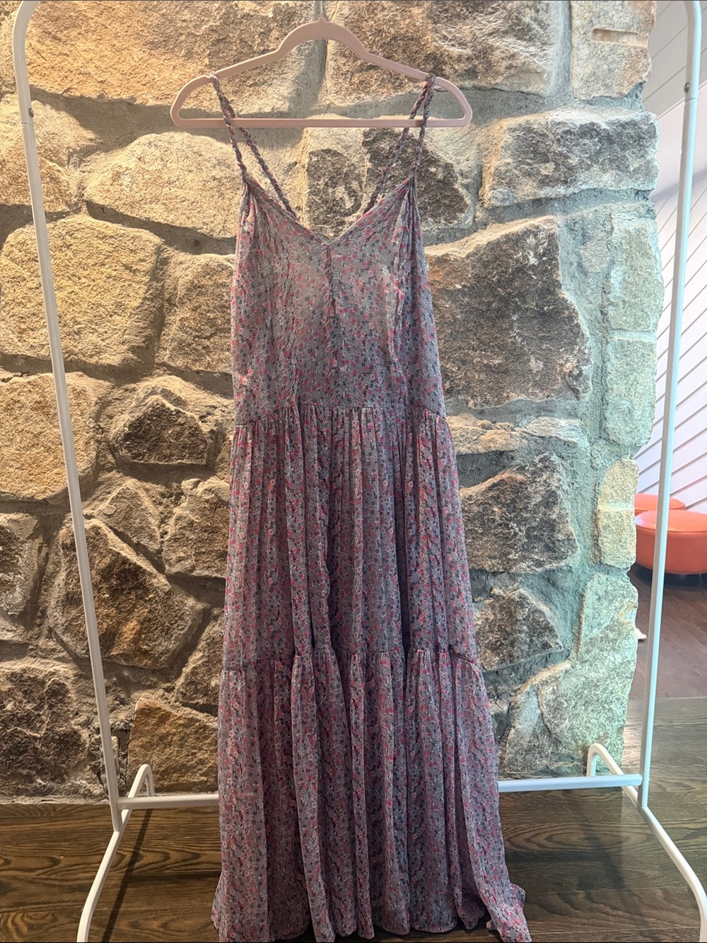 Astr Pink Floral Tiered Maxi Dress with Spaghetti Straps
